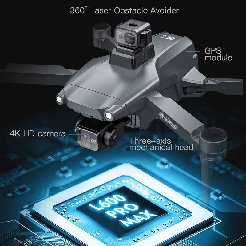 2025 New L600 PRO MAX GPS Drone 5KM 4K Professional HD Dual Camera 3-Axis Gimbal 360 Obstacle Avoidance Brushless Quadcopter Toy
