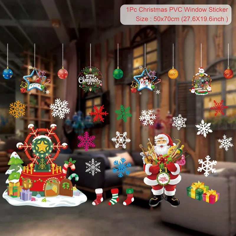 Christmas Window Stickers Merry Christmas Decorations for Home Santa Claus 2021 Christmas Ornament Navidad Xmas Gifts New Year