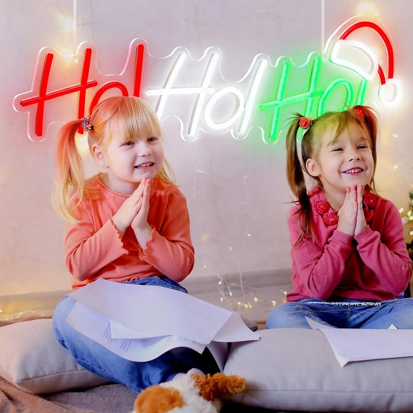 Hoho Christmas Neon Sign LED Merry Christmas Light up Sign for Window Hoho Neon Home Bedroom Office Christmas Decorations