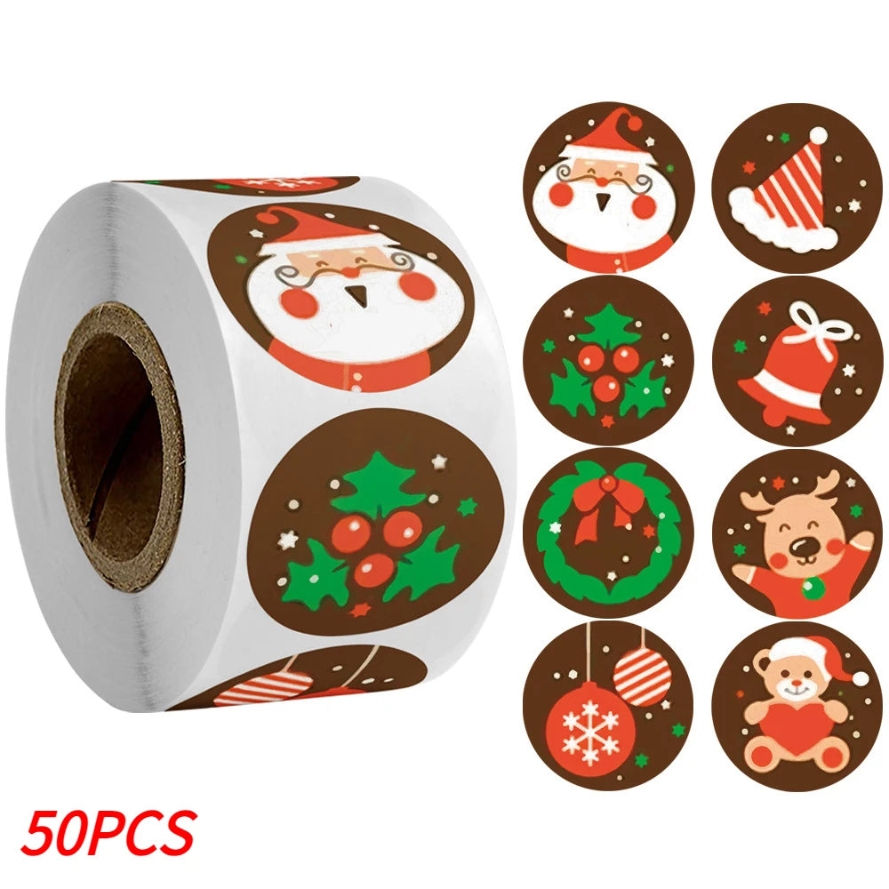Merry Christmas Stickers Self-Adhesive Christmas Tree Santa Claus Seal Labels Holiday Stickers for Gift Sealing Christmas Decor