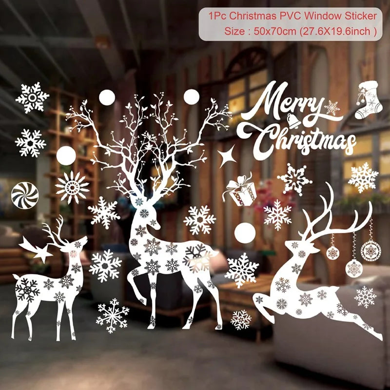 Christmas Window Stickers Merry Christmas Decorations for Home Santa Claus 2021 Christmas Ornament Navidad Xmas Gifts New Year