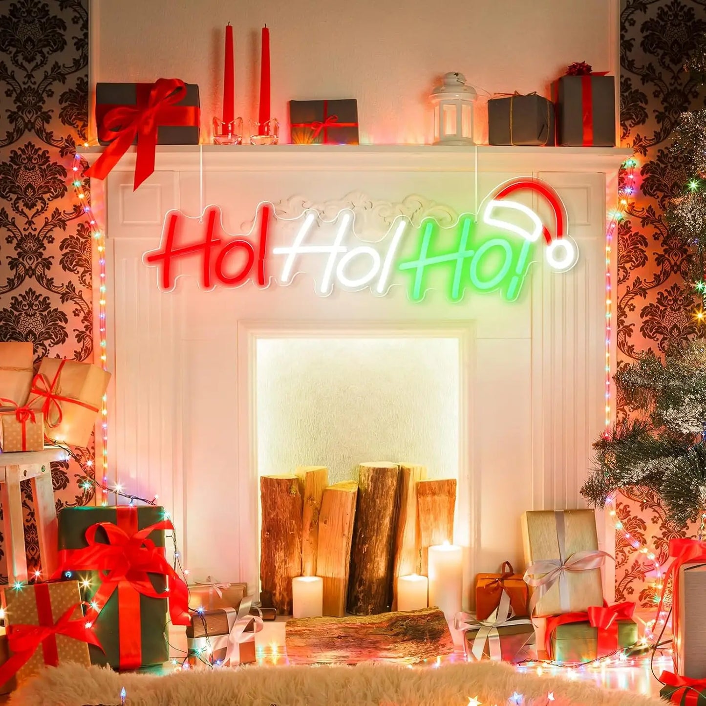 Hoho Christmas Neon Sign LED Merry Christmas Light up Sign for Window Hoho Neon Home Bedroom Office Christmas Decorations