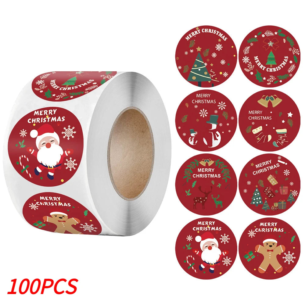 Merry Christmas Stickers Self-Adhesive Christmas Tree Santa Claus Seal Labels Holiday Stickers for Gift Sealing Christmas Decor