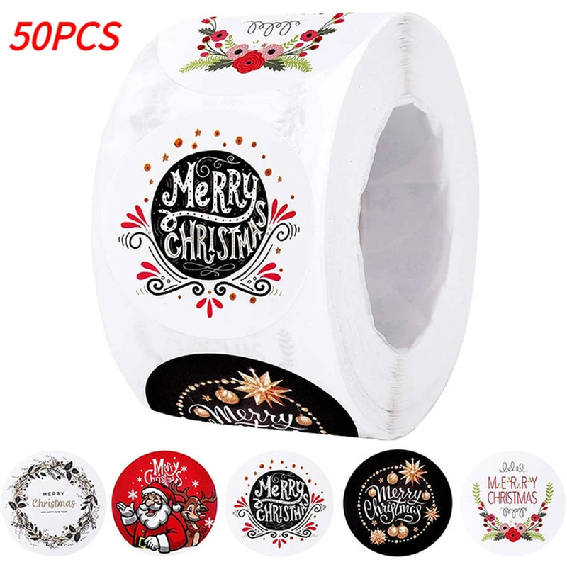 Merry Christmas Stickers Self-Adhesive Christmas Tree Santa Claus Seal Labels Holiday Stickers for Gift Sealing Christmas Decor