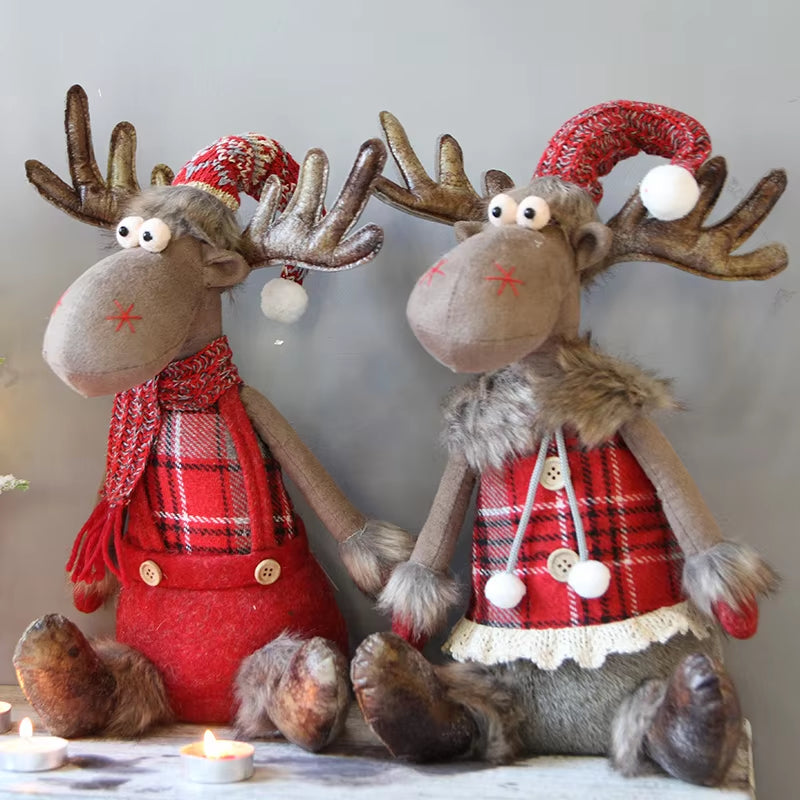 Christmas Elk Doll Figurine Ornaments Christmas Gift for Kid Christmas Decorations for Home Reindeer Christmas Gift Navidad 2021