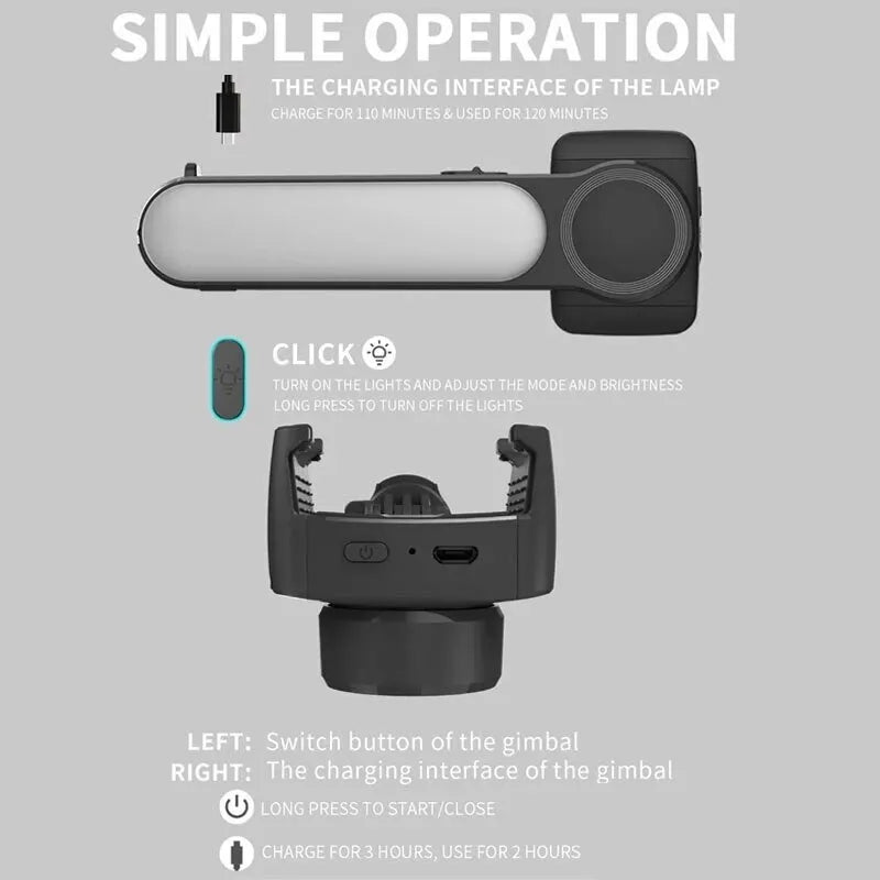 Handheld Gimbal Stabilizer Selfie Stick L09 Bluetooth Mobile Phone Holder Adjustable Fill Light Selfie Stand for Iphone/Xiaomi