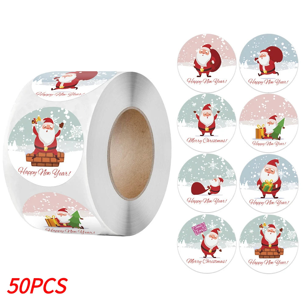 Merry Christmas Stickers Self-Adhesive Christmas Tree Santa Claus Seal Labels Holiday Stickers for Gift Sealing Christmas Decor