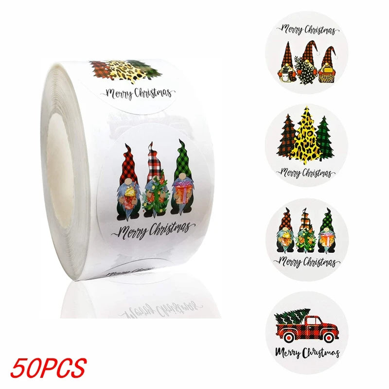 Merry Christmas Stickers Self-Adhesive Christmas Tree Santa Claus Seal Labels Holiday Stickers for Gift Sealing Christmas Decor