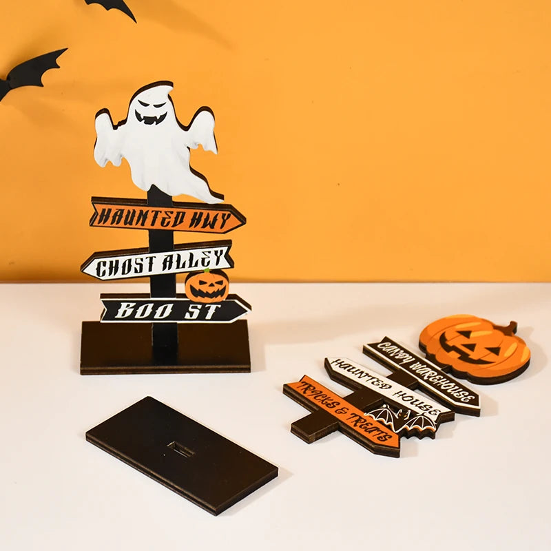Halloween Pumpkin Ghost Wooden Table Ornament Craft Halloween Home Table Decoration Supplies Halloween Party Kids Gift Favors