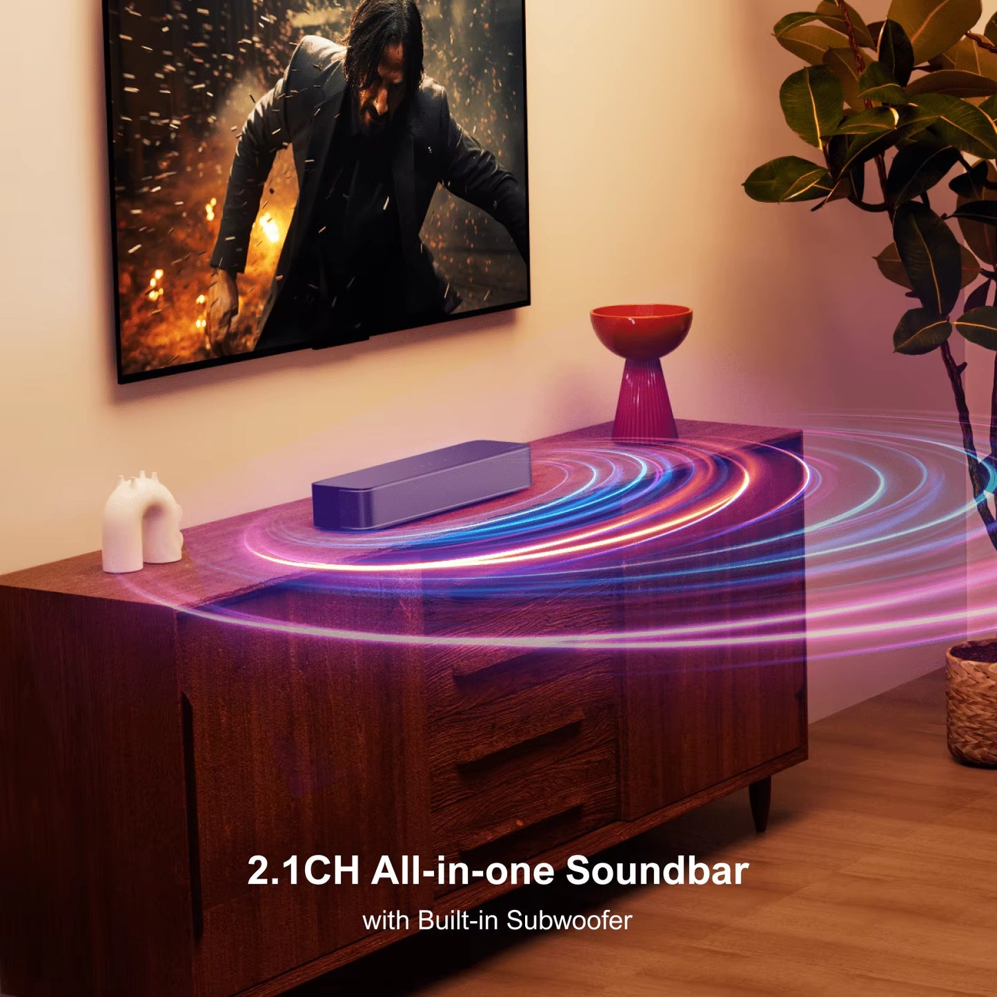 120W 2.1Ch Soundbar for TV, All-In-One PC Soundbar, Built-In Subwoofer, APP Control, Bluetooth 5.3 TV Sound Bar Speakers
