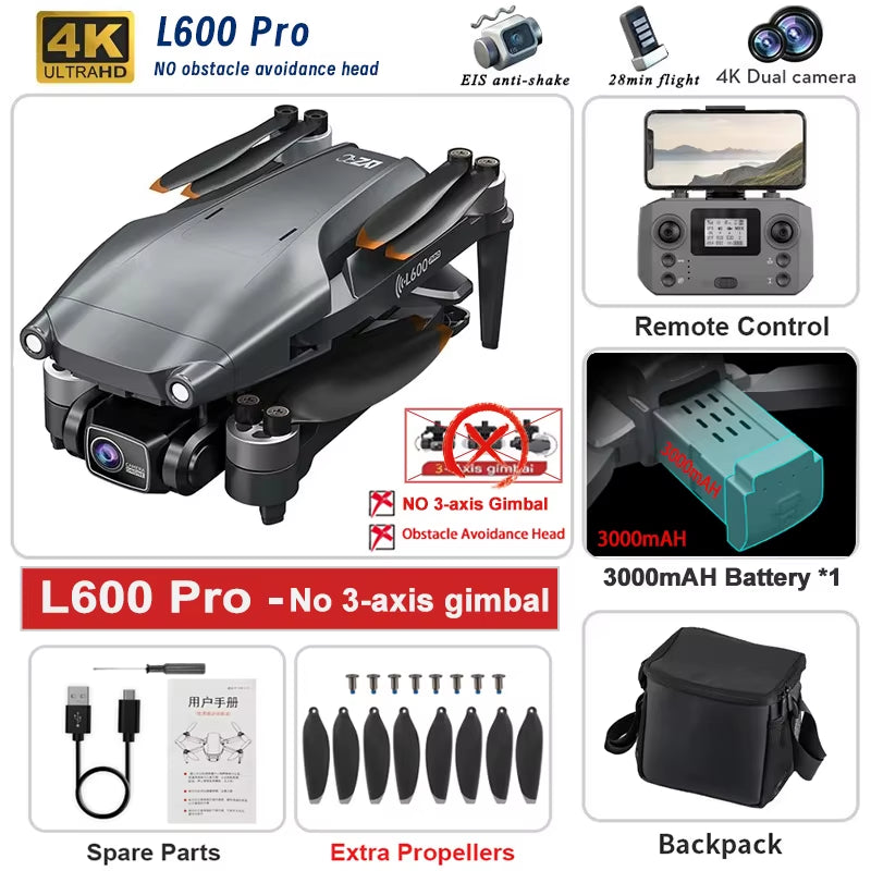 2025 New L600 PRO MAX GPS Drone 5KM 4K Professional HD Dual Camera 3-Axis Gimbal 360 Obstacle Avoidance Brushless Quadcopter Toy