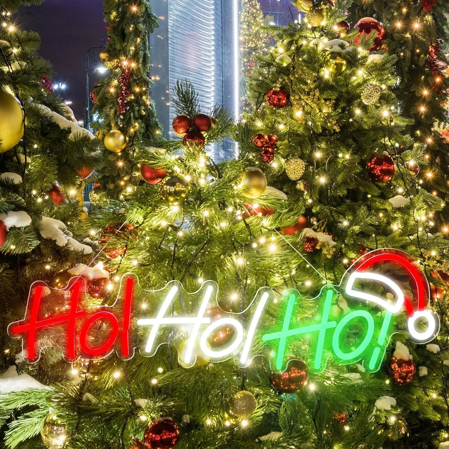 Hoho Christmas Neon Sign LED Merry Christmas Light up Sign for Window Hoho Neon Home Bedroom Office Christmas Decorations