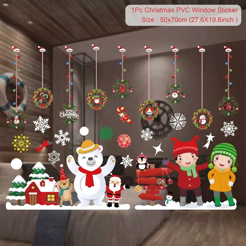 Christmas Window Stickers Merry Christmas Decorations for Home Santa Claus 2021 Christmas Ornament Navidad Xmas Gifts New Year