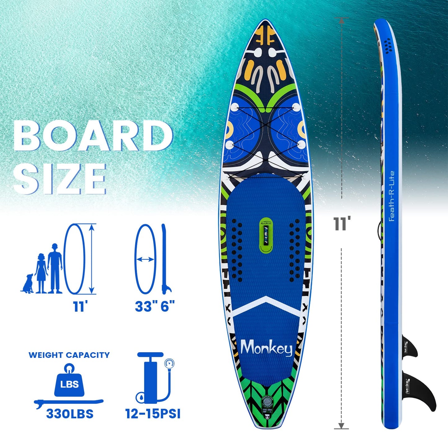 Inflatable Stand up Paddle Board Surfboard Complete Paddleboard Accessories Adjustable Paddle, Pump, ISUP Travel Backpack, Leash, Waterproof Bag, Adult Paddle Board SUPFR02A