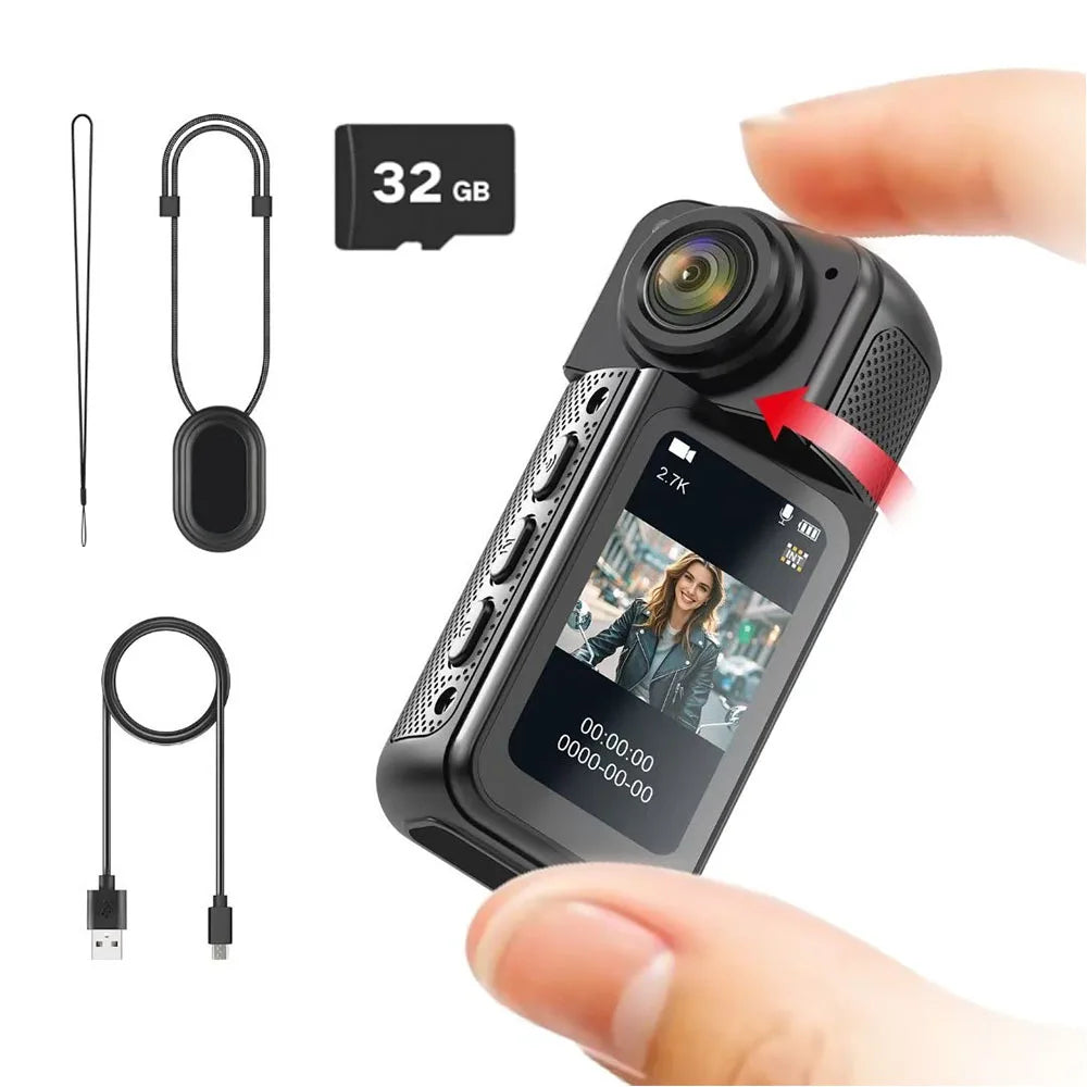 AMORUS Mini 2.7K Thumb Action Camera 1080P Pocket Sport Cam 1.47 Inch 180 Angle WIFI Recorder Magnetic Attraction Bracket Camera