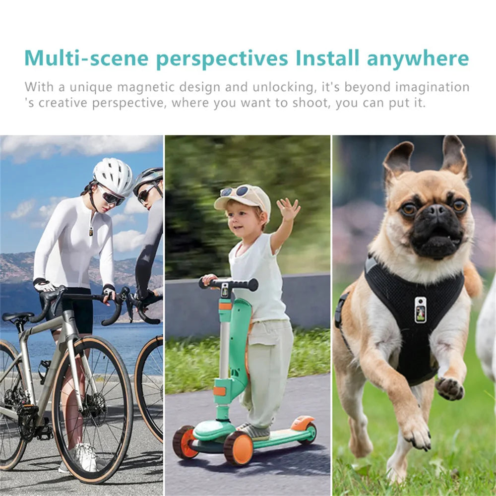 AMORUS Mini 2.7K Thumb Action Camera 1080P Pocket Sport Cam 1.47 Inch 180 Angle WIFI Recorder Magnetic Attraction Bracket Camera