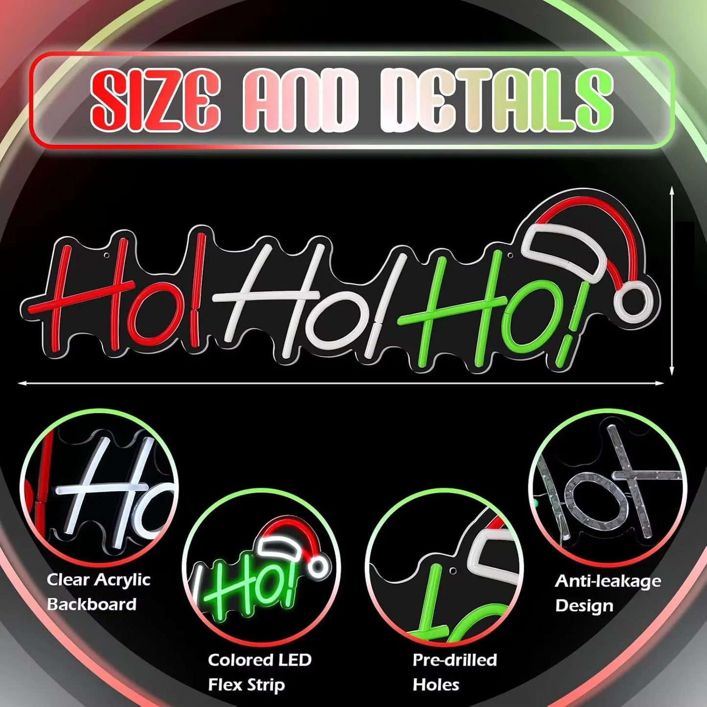 Hoho Christmas Neon Sign LED Merry Christmas Light up Sign for Window Hoho Neon Home Bedroom Office Christmas Decorations