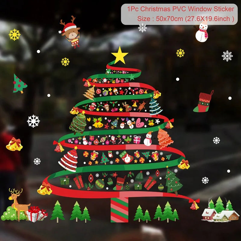 Christmas Window Stickers Merry Christmas Decorations for Home Santa Claus 2021 Christmas Ornament Navidad Xmas Gifts New Year