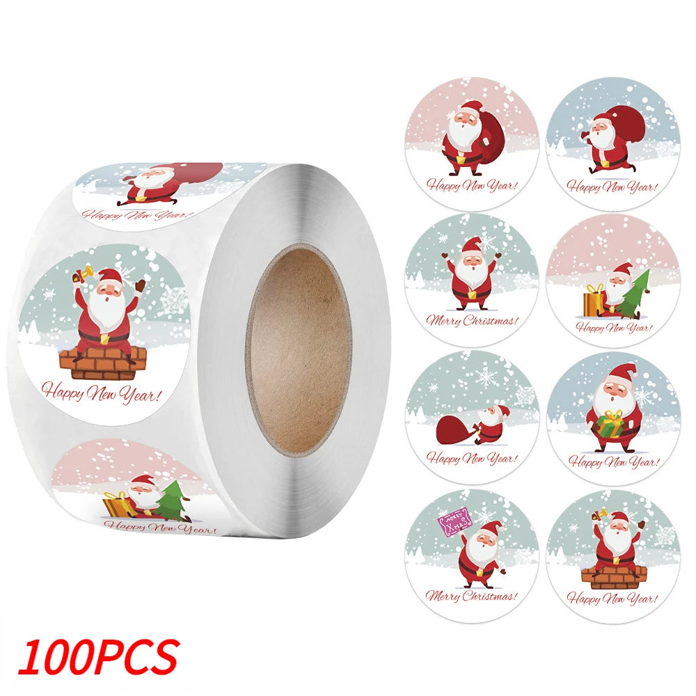 Merry Christmas Stickers Self-Adhesive Christmas Tree Santa Claus Seal Labels Holiday Stickers for Gift Sealing Christmas Decor