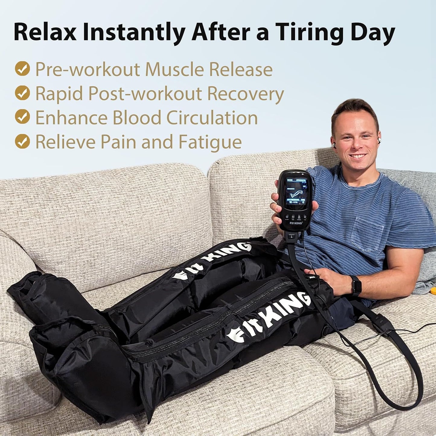 Leg Massager, Recovery Boots Leg Massagers for Pain and Circulation Relaxing Foot Calf & Thigh Compression Massage Machine Enhance Sports Performance (Medium)