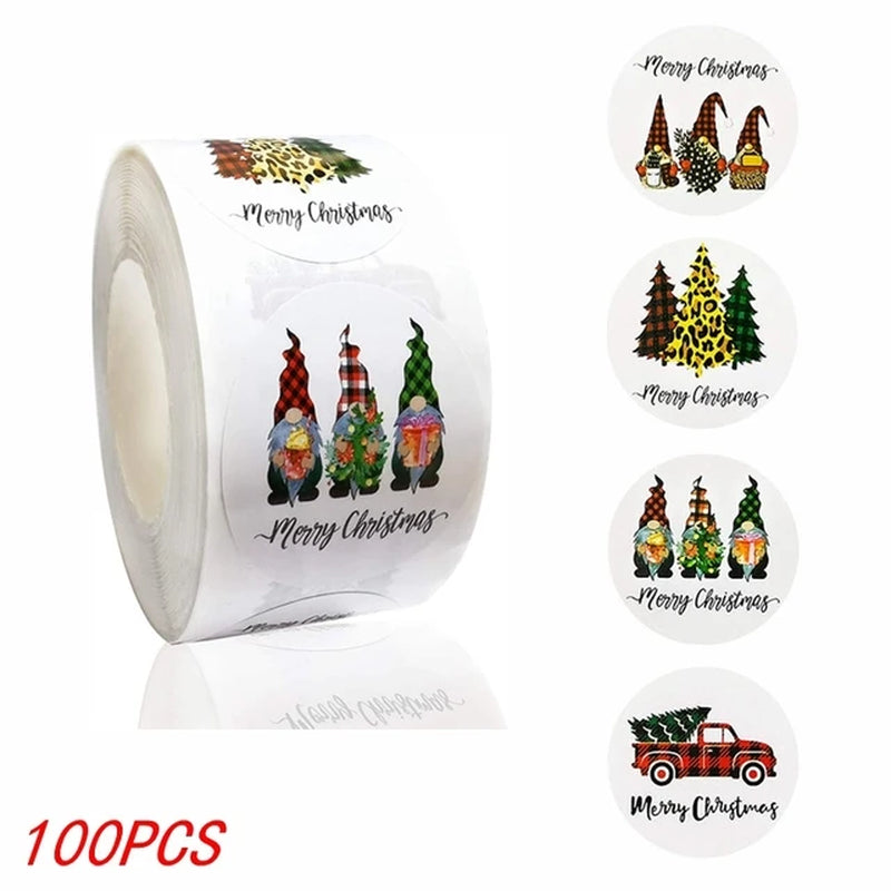 Merry Christmas Stickers Self-Adhesive Christmas Tree Santa Claus Seal Labels Holiday Stickers for Gift Sealing Christmas Decor
