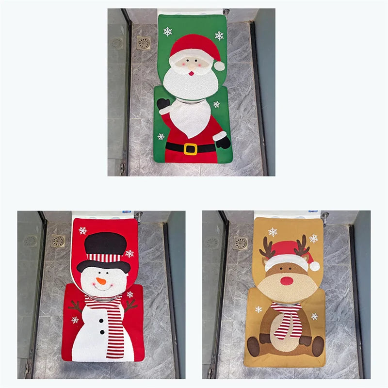 Santa Claus Christmas Toilet Seat Covers Carpet 2023 Xmas Merry Christmas Decorations for Home Bathroom Christmas New Year 2024