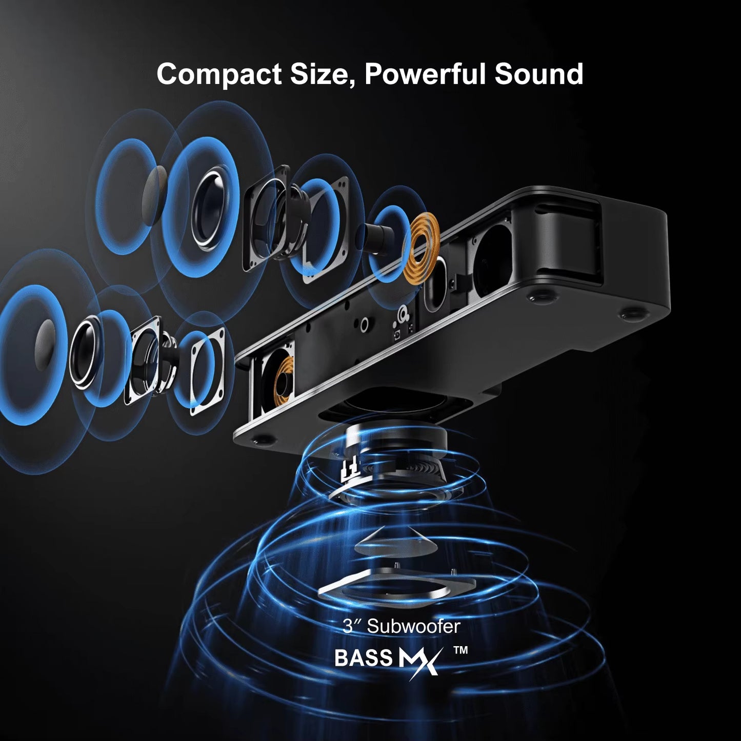 120W 2.1Ch Soundbar for TV, All-In-One PC Soundbar, Built-In Subwoofer, APP Control, Bluetooth 5.3 TV Sound Bar Speakers