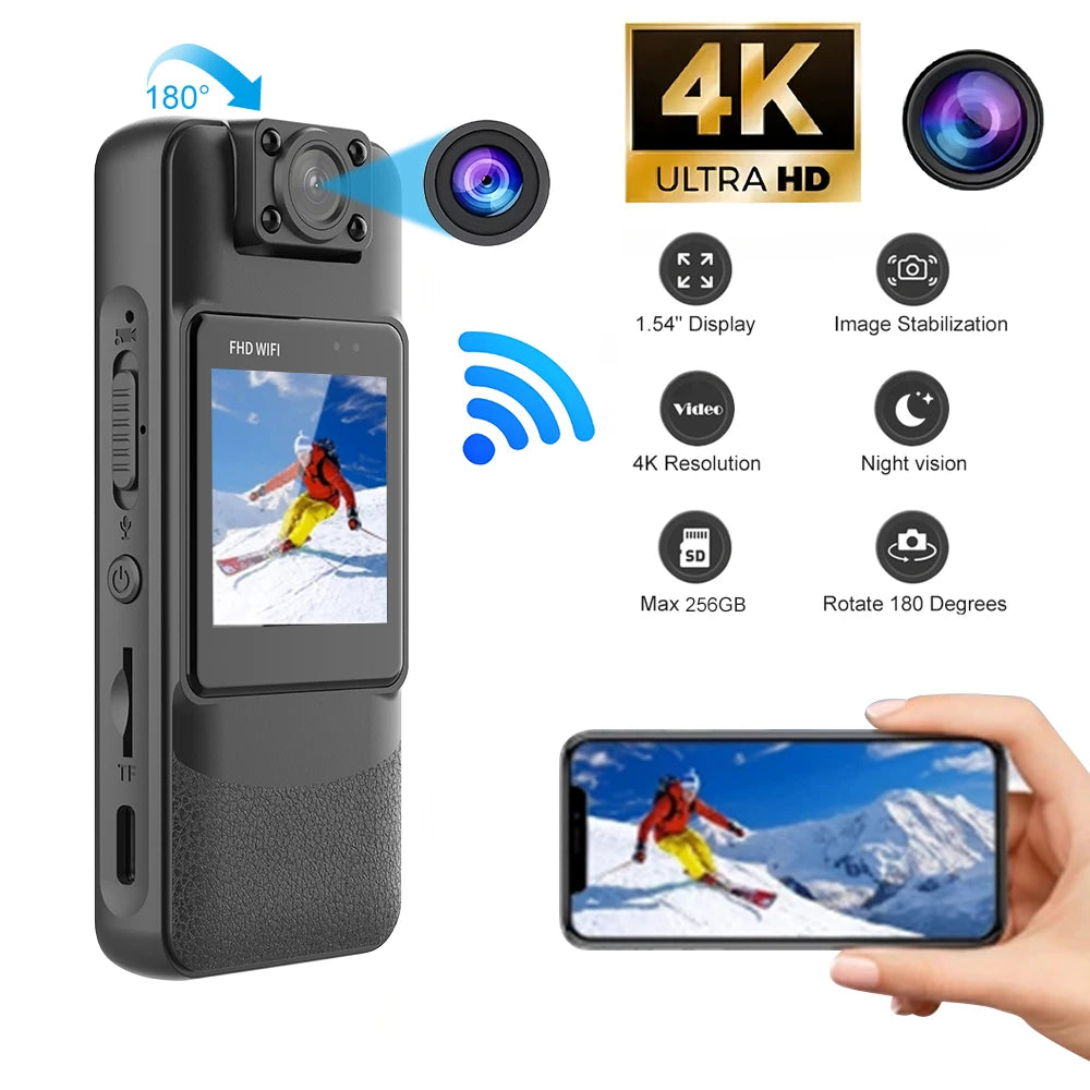 Motorcycle Mini Recorder 4K Finger Action Camera POV Mini Sports Camera with Video Recording 1.54 Inch IPS Screen Vlog Cam