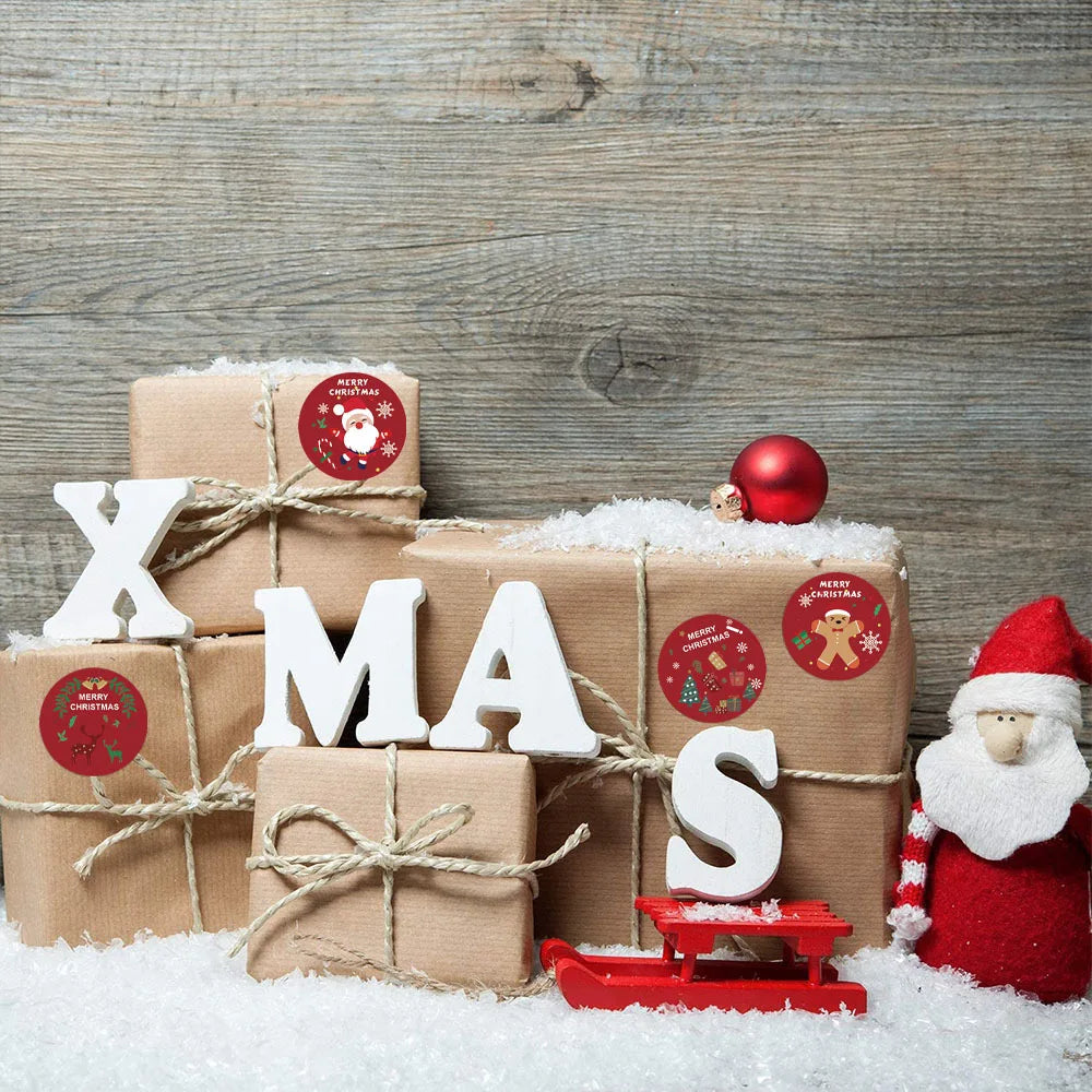 Merry Christmas Stickers Self-Adhesive Christmas Tree Santa Claus Seal Labels Holiday Stickers for Gift Sealing Christmas Decor