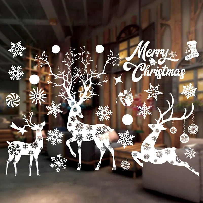 Christmas Window Stickers Merry Christmas Decorations for Home Santa Claus 2021 Christmas Ornament Navidad Xmas Gifts New Year