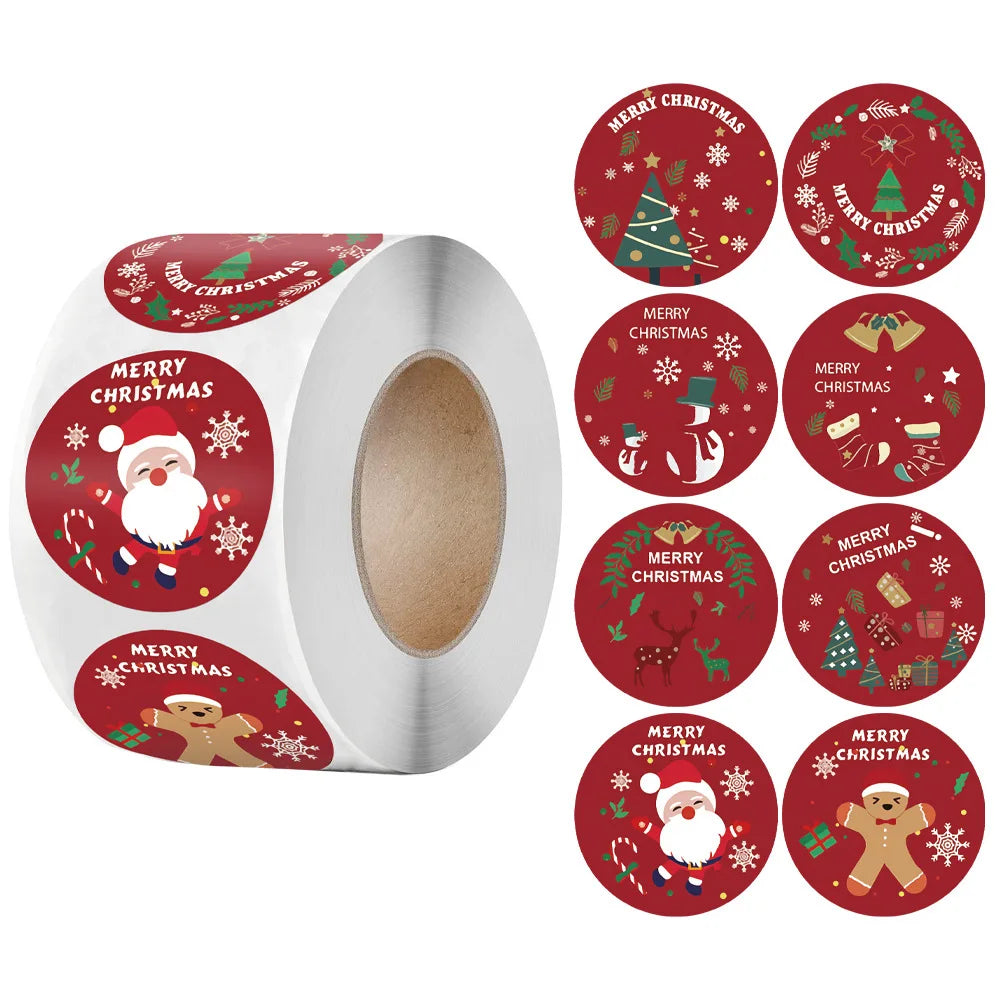 Merry Christmas Stickers Self-Adhesive Christmas Tree Santa Claus Seal Labels Holiday Stickers for Gift Sealing Christmas Decor