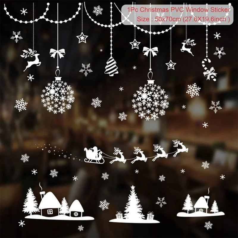 Christmas Window Stickers Merry Christmas Decorations for Home Santa Claus 2021 Christmas Ornament Navidad Xmas Gifts New Year