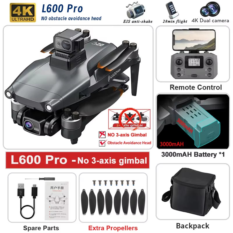 2025 New L600 PRO MAX GPS Drone 5KM 4K Professional HD Dual Camera 3-Axis Gimbal 360 Obstacle Avoidance Brushless Quadcopter Toy