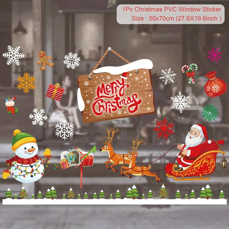 Christmas Window Stickers Merry Christmas Decorations for Home Santa Claus 2021 Christmas Ornament Navidad Xmas Gifts New Year