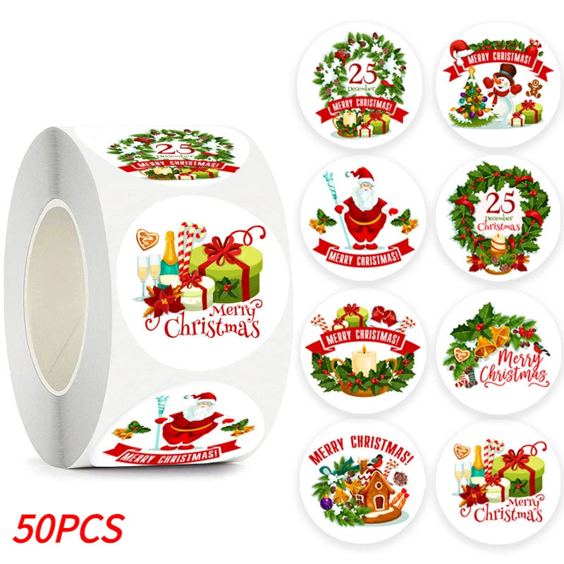 Merry Christmas Stickers Self-Adhesive Christmas Tree Santa Claus Seal Labels Holiday Stickers for Gift Sealing Christmas Decor