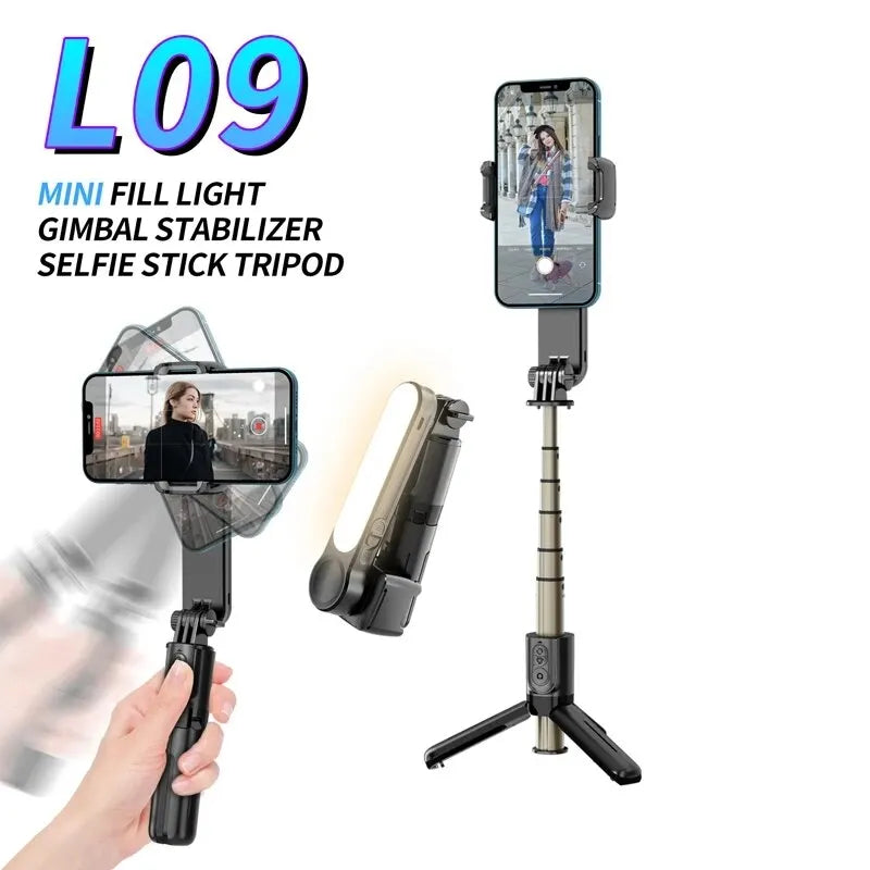 Handheld Gimbal Stabilizer Selfie Stick L09 Bluetooth Mobile Phone Holder Adjustable Fill Light Selfie Stand for Iphone/Xiaomi