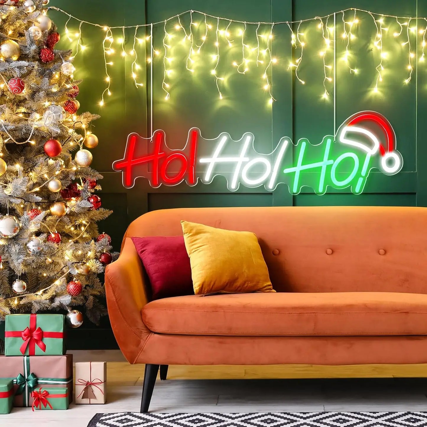 Hoho Christmas Neon Sign LED Merry Christmas Light up Sign for Window Hoho Neon Home Bedroom Office Christmas Decorations