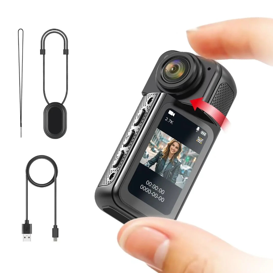 AMORUS Mini 2.7K Thumb Action Camera 1080P Pocket Sport Cam 1.47 Inch 180 Angle WIFI Recorder Magnetic Attraction Bracket Camera