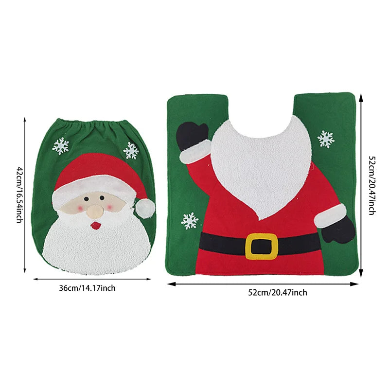 Santa Claus Christmas Toilet Seat Covers Carpet 2023 Xmas Merry Christmas Decorations for Home Bathroom Christmas New Year 2024