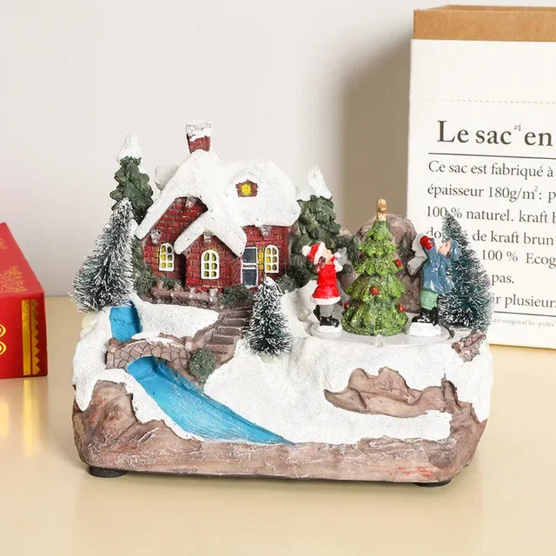 Christmas House Decoration LED Light Resin Rotating Music Statue Christmas Home Decoration Desktop Decoration Christmas Gift