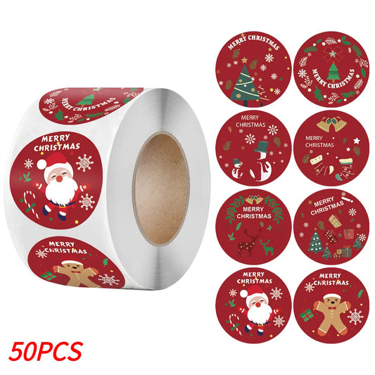 Merry Christmas Stickers Self-Adhesive Christmas Tree Santa Claus Seal Labels Holiday Stickers for Gift Sealing Christmas Decor