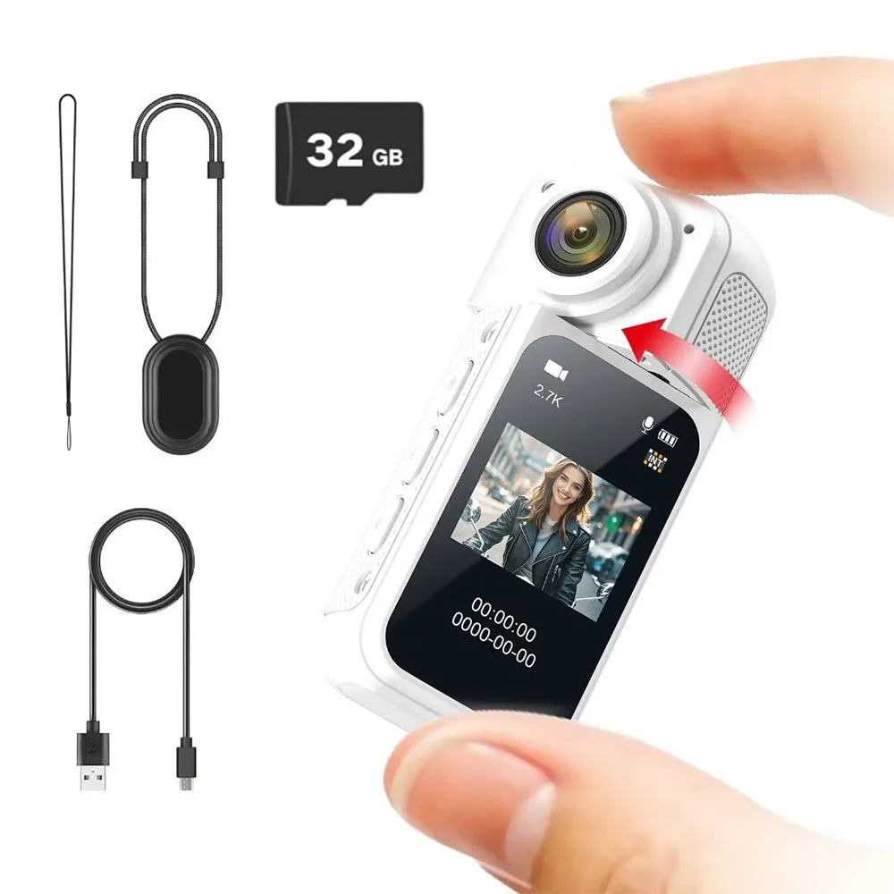 AMORUS Mini 2.7K Thumb Action Camera 1080P Pocket Sport Cam 1.47 Inch 180 Angle WIFI Recorder Magnetic Attraction Bracket Camera