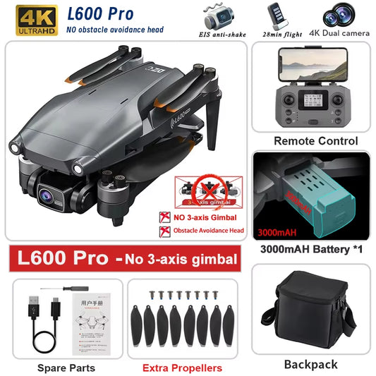 2025 New L600 PRO MAX GPS Drone 5KM 4K Professional HD Dual Camera 3-Axis Gimbal 360 Obstacle Avoidance Brushless Quadcopter Toy