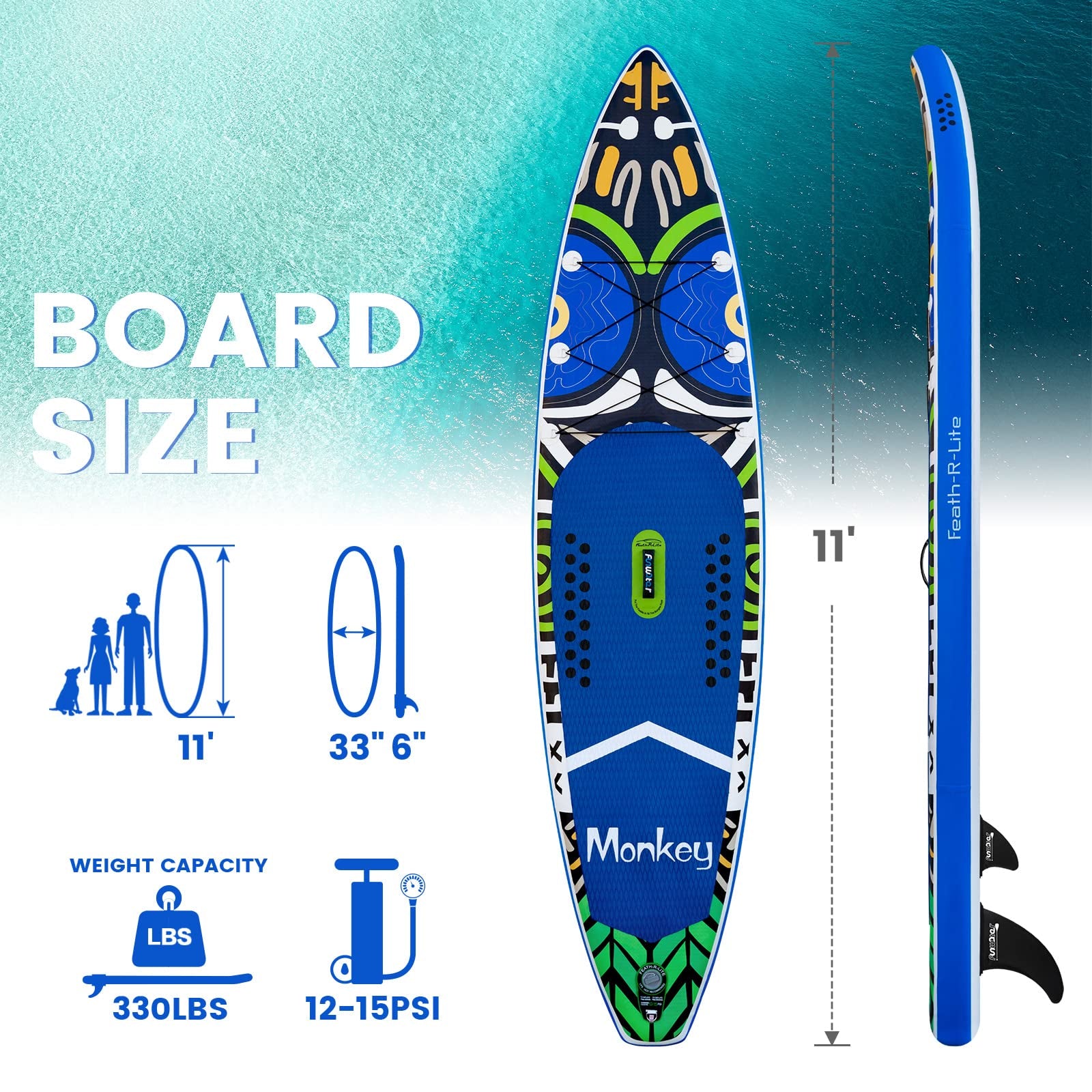 Inflatable Stand up Paddle Board Surfboard Complete Paddleboard Accessories Adjustable Paddle, Pump, ISUP Travel Backpack, Leash, Waterproof Bag, Adult Paddle Board SUPFR02A