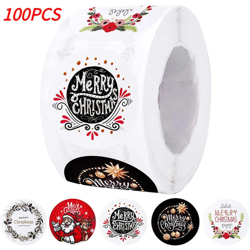 Merry Christmas Stickers Self-Adhesive Christmas Tree Santa Claus Seal Labels Holiday Stickers for Gift Sealing Christmas Decor