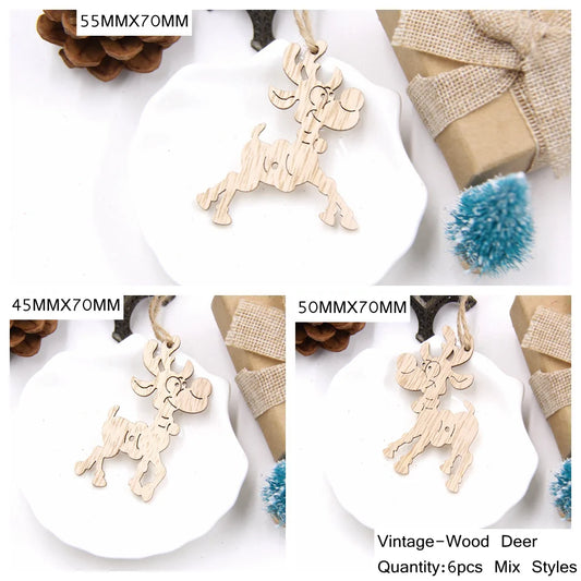 6PCS Vintage Christmas Tree Wooden Ornaments Christmas Tree Hanging Pendants DIY Wood Crafts Christmas Gifts Decorations