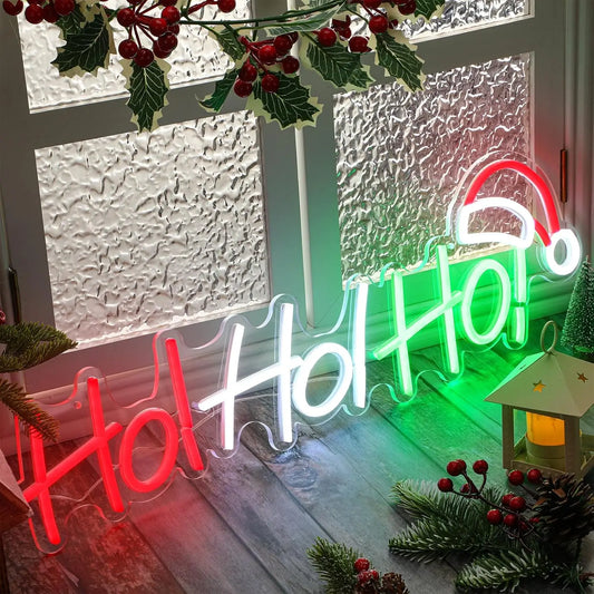 Hoho Christmas Neon Sign LED Merry Christmas Light up Sign for Window Hoho Neon Home Bedroom Office Christmas Decorations