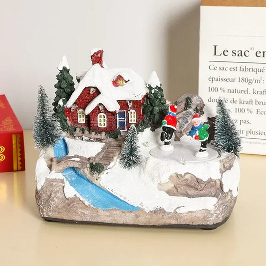 Christmas House Decoration LED Light Resin Rotating Music Statue Christmas Home Decoration Desktop Decoration Christmas Gift