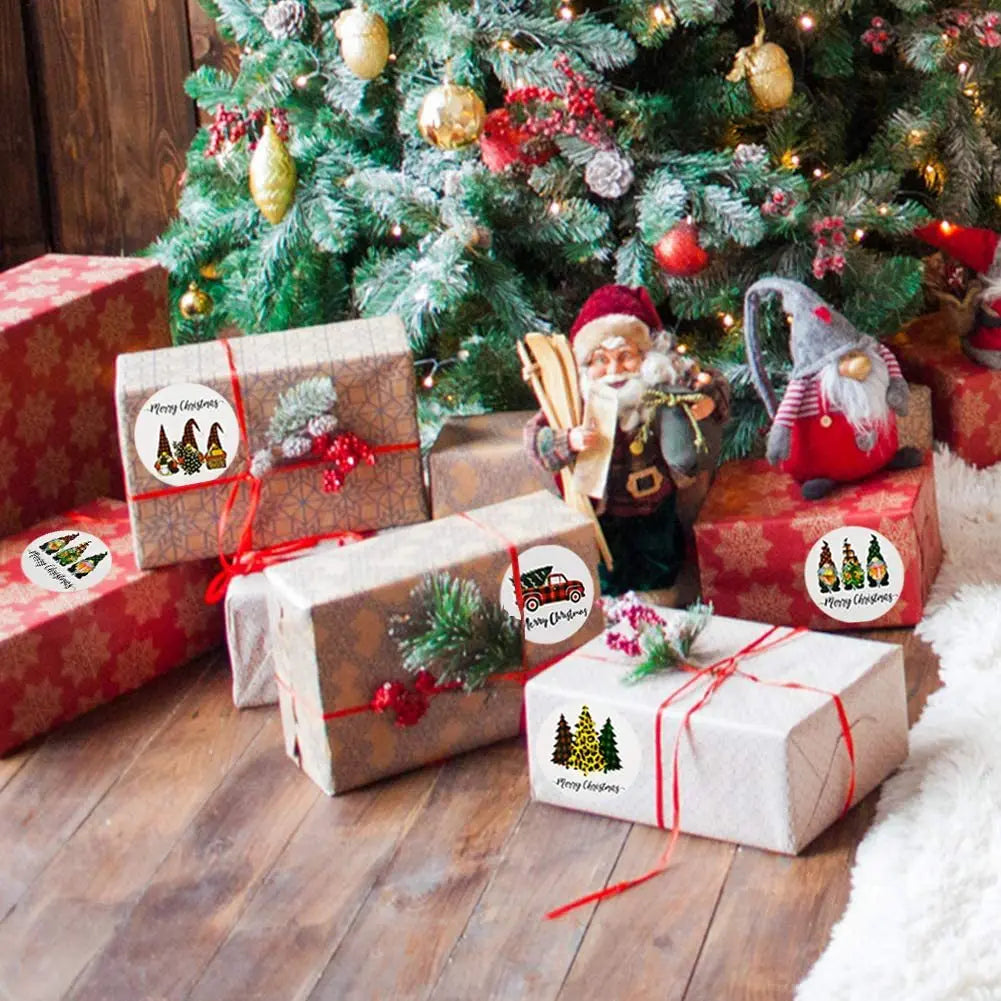 Merry Christmas Stickers Self-Adhesive Christmas Tree Santa Claus Seal Labels Holiday Stickers for Gift Sealing Christmas Decor