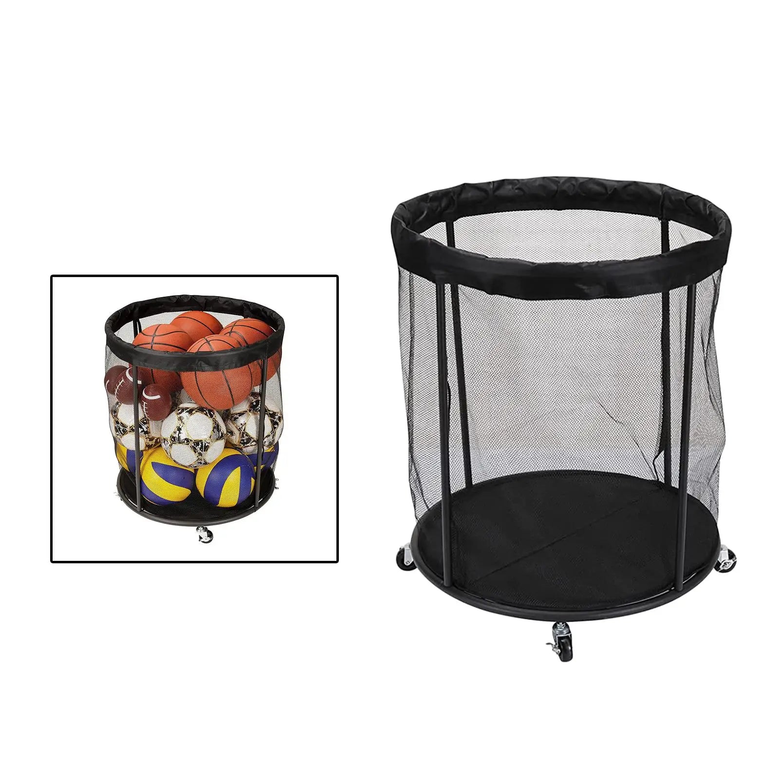 Rolling Sports Ball Storage Cart Heavy Duty for Garage Lockable Wheels Mesh Ball